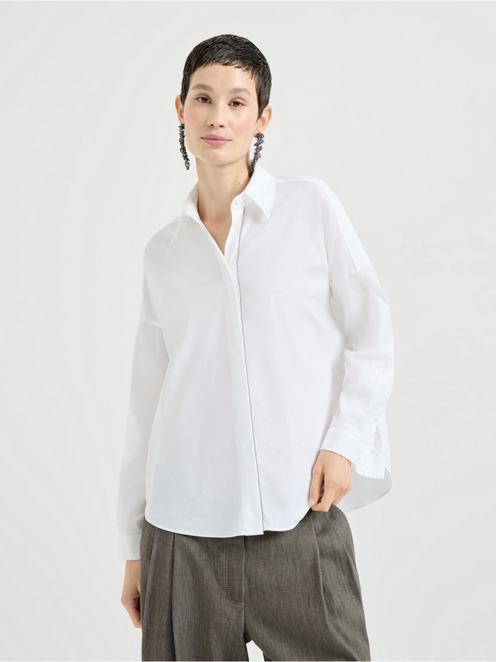 Brunello Cucinelli Stretch poplin shirt with monili